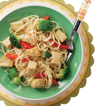 Spaghetti Tofu and Broccoli Stir Fry